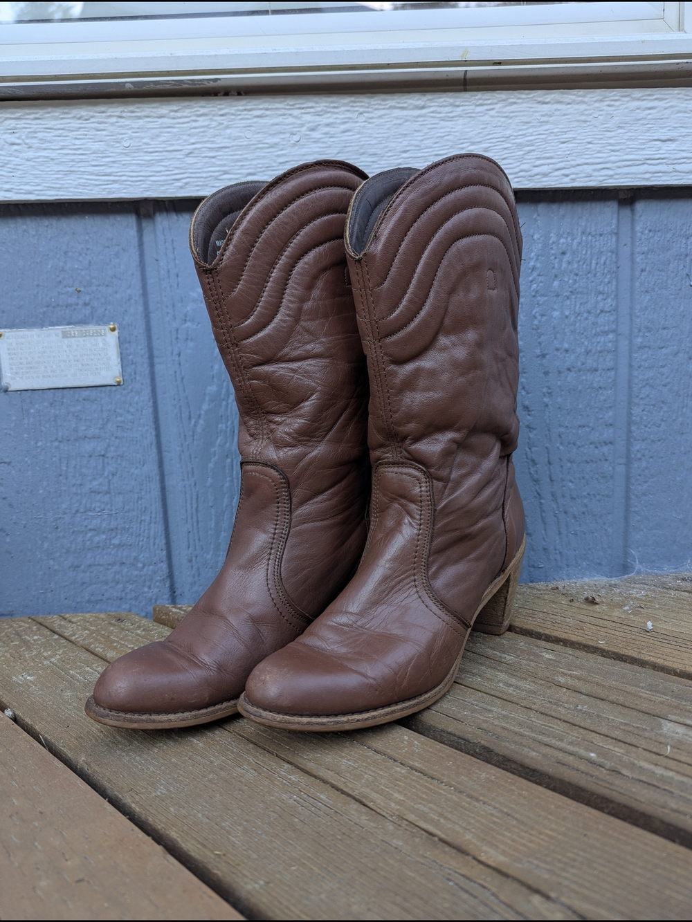 Vintage 70s Dexter Mid Calf Leather Boots Cowboy Western Size 9